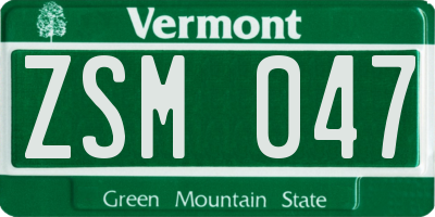 VT license plate ZSM047
