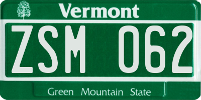 VT license plate ZSM062