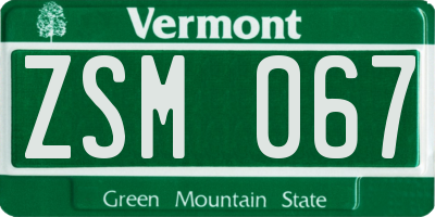 VT license plate ZSM067