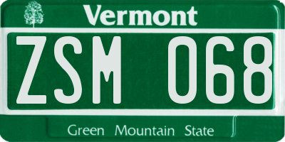 VT license plate ZSM068