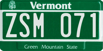 VT license plate ZSM071