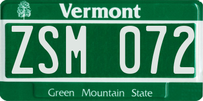 VT license plate ZSM072