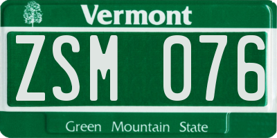 VT license plate ZSM076