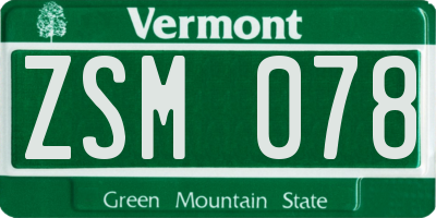 VT license plate ZSM078