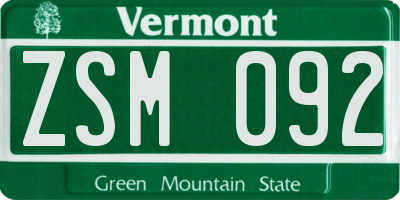 VT license plate ZSM092