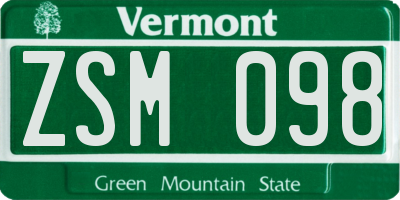 VT license plate ZSM098