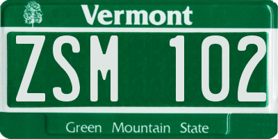 VT license plate ZSM102