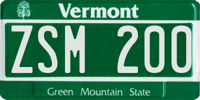 VT license plate ZSM200