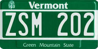 VT license plate ZSM202