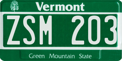 VT license plate ZSM203