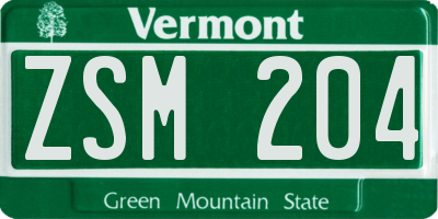 VT license plate ZSM204