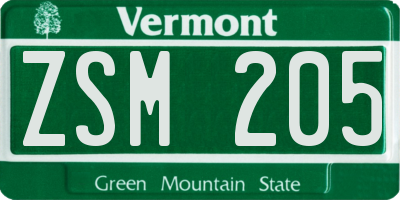 VT license plate ZSM205