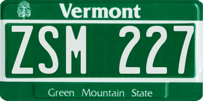VT license plate ZSM227