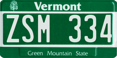 VT license plate ZSM334