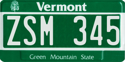 VT license plate ZSM345