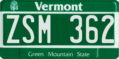 VT license plate ZSM362