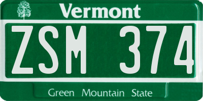 VT license plate ZSM374