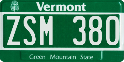 VT license plate ZSM380