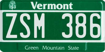 VT license plate ZSM386