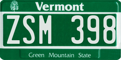 VT license plate ZSM398