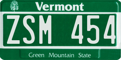 VT license plate ZSM454