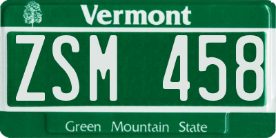 VT license plate ZSM458