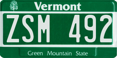 VT license plate ZSM492