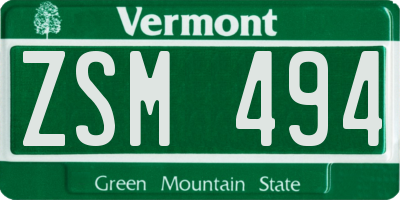 VT license plate ZSM494