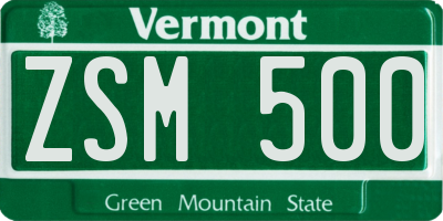 VT license plate ZSM500