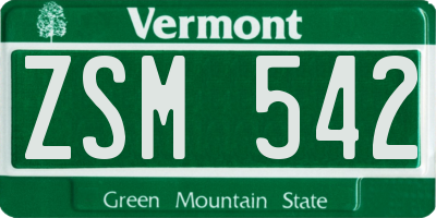 VT license plate ZSM542