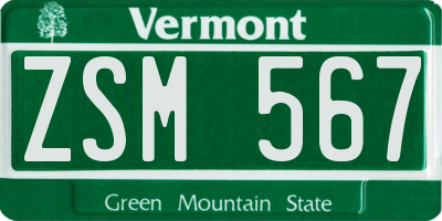 VT license plate ZSM567