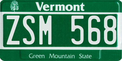 VT license plate ZSM568