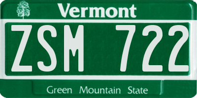 VT license plate ZSM722