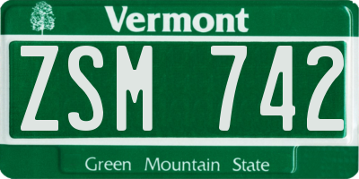 VT license plate ZSM742
