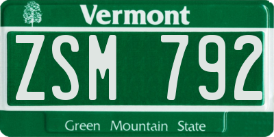 VT license plate ZSM792