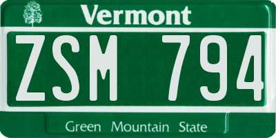 VT license plate ZSM794