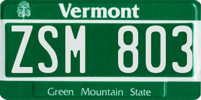 VT license plate ZSM803