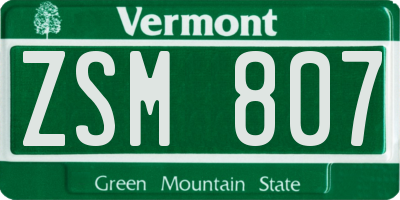 VT license plate ZSM807