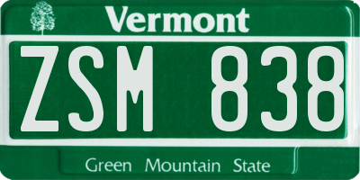 VT license plate ZSM838