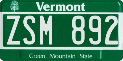 VT license plate ZSM892
