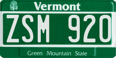 VT license plate ZSM920