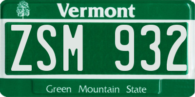 VT license plate ZSM932