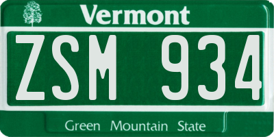 VT license plate ZSM934