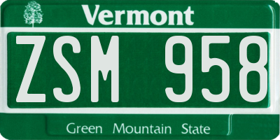 VT license plate ZSM958