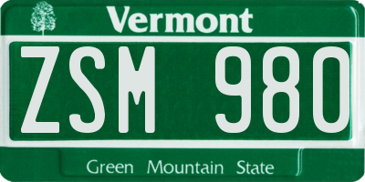 VT license plate ZSM980