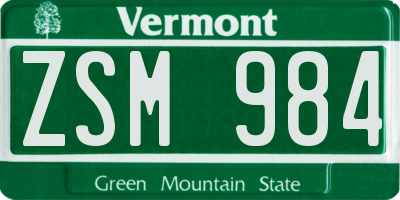 VT license plate ZSM984