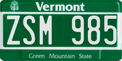 VT license plate ZSM985