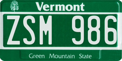 VT license plate ZSM986