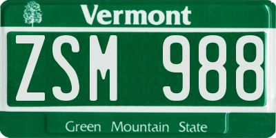 VT license plate ZSM988