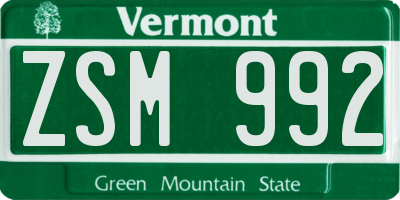 VT license plate ZSM992